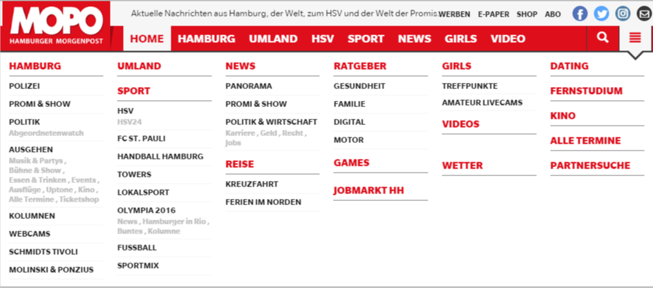 Page in main menu example