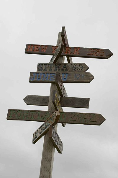 Wooden signpost at the crossroads
