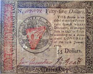 55 Dollar Banknote der Vereinigten Staaten aus dem Jahr 1779 © BEYOND MY KEN