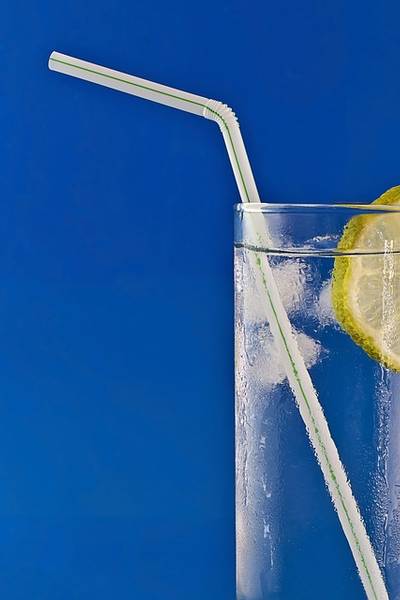 Glas Wasser mit Strohhalm und Zitrone