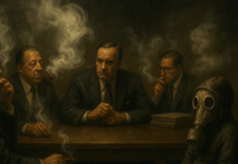 Das stille Gift: Wie die Tabaklobby Jahrzehnte unsere Gesundheit verkaufte Die Tabaklobby sitzt an einem Tisch und qualmt.